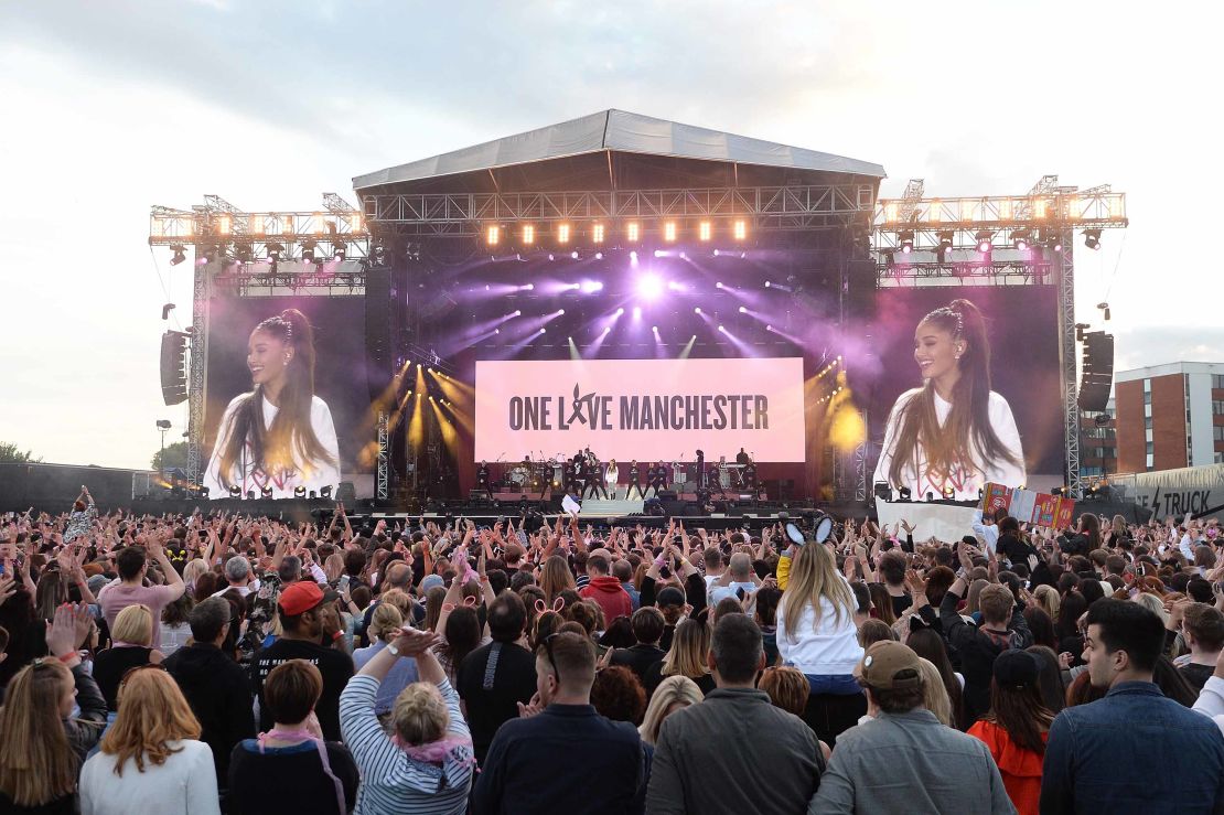 Artists including Justin Bieber, Pharrell Williams, Oasis and Miley Cyrus performed at Grande's "One Love Manchester" benefit concert in June 2017.