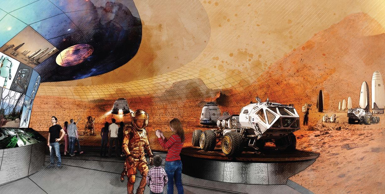 Early renders include dioramas with SpaceX capsules and Martian rovers. "It showcases all the things we are doing in America: developing technology and concepts that are going to move us forward in the future," said Fentress in a press release.