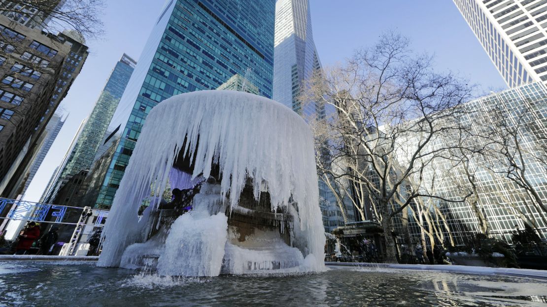 When Lowell Fountain first froze over in 2002, park workers cut off the frozen bits for safety reasons. Now they let the water freeze over as long as it can. 