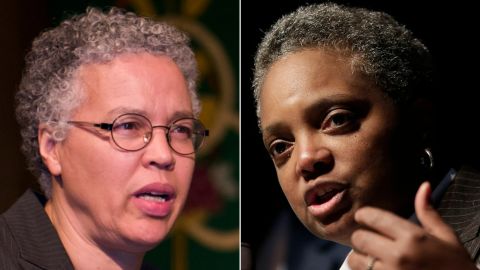 Toni Preckwinkle, left, and Lori Lightfoot face off in Tuesday's mayoral election in Chicago. 