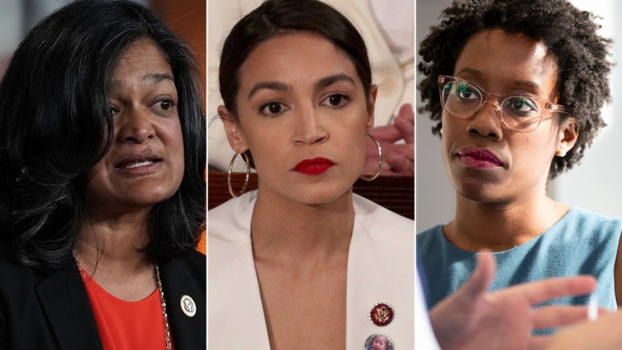 At left, Rep. Pramila Jayapal, a Washington Democrat and the leader of the Progressive Caucus, introduced a bill that would implement a Medicare for All system. It has divided the Democratic party, and many freshmen lawmakers are weighing in, such as Rep. Alexandria Ocasio-Cortez, at center, of New York, and Rep. Lauren Underwood of Illinois, at right. 