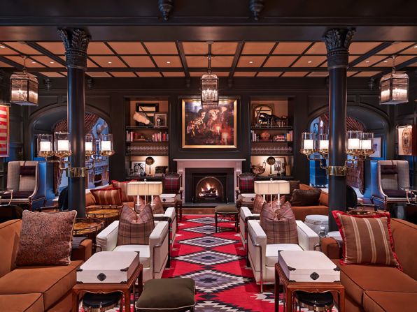 <strong>Hotel Jerome: </strong>Cozy up in the hotel's classic, stylized living room with a cup of hot cocoa.