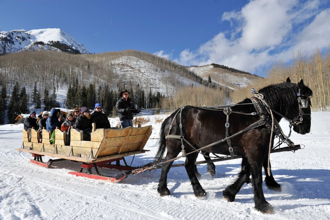 A horse-drawn sleigh bringing visitors to Pine Creek Cookhouse for lunch is a fine afternoon activity for the non-skier.