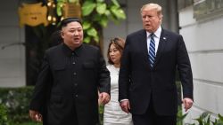 US President Donald Trump (R) walks with North Korea's leader Kim Jong Un during a break in talks at the second US-North Korea summit at the Sofitel Legend Metropole hotel in Hanoi on February 28, 2019. (Photo by Saul LOEB / AFP)        (Photo credit should read SAUL LOEB/AFP/Getty Images)