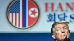US President Donald Trump listens to a question at a press conference following the second US-North Korea summit in Hanoi on February 28, 2019. - The nuclear summit between US President Donald Trump and Kim Jong Un in Hanoi ended without an agreement on February 28, the White House said after the two leaders cut short their discussions. (Photo by Saul LOEB / AFP)        (Photo credit should read SAUL LOEB/AFP/Getty Images)
