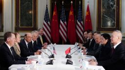 US Trade Representative Robert Lighthizer (L) takes part in US-China trade talks with China's Vice Premier Liu He (R) in the Eisenhower Executive Office Building on February 21, 2019 in Washington, DC. - Top Chinese and US trade officials returned to the bargaining table Thursday as the two sides worked to bridge a chasm between the world's two largest economies. (Photo by MANDEL NGAN / AFP)        (Photo credit should read MANDEL NGAN/AFP/Getty Images)