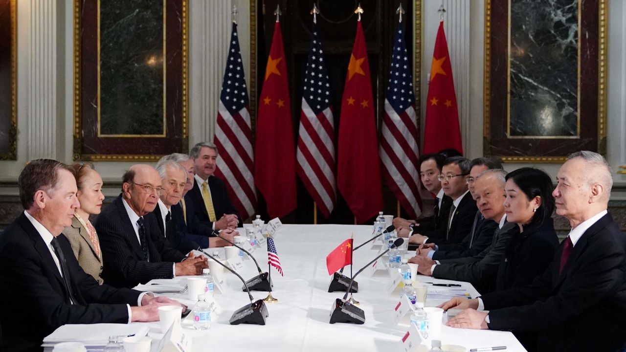 US Trade Representative Robert Lighthizer, front left, taking part in trade talks with Chinese Vice Premier Liu He, front right, in Washington earlier in February.