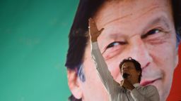 Pakistani cricket star-turned-politician and head of the Pakistan Tehreek-e-Insaf (PTI) Imran Khan gestures as he delivers a speech during a political campaign rally, in Islamabad, on July 21, 2018, ahead of the general election. - Pakistan will hold the general election on July 25, 2018. (Photo by WAKIL KOHSAR / AFP)        (Photo credit should read WAKIL KOHSAR/AFP/Getty Images)
