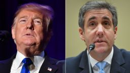 LEFT: US President Donald Trump speaks at the Major County Sheriffs and Major Cities Chiefs Association Joint Conference in Washington, DC, on February 13, 2019. 
RIGHT: Michael Cohen, US President Donald Trump's former personal attorney, testifies before the House Oversight and Reform Committee in the Rayburn House Office Building on Capitol Hill in Washington, DC on February 27, 2019.