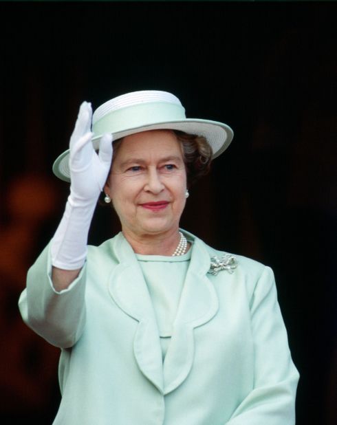 July 20, 1988: Queen Elizabeth waves at the Torre Abbey in Torquay, England.