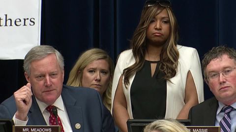 Rep. Mark Meadows and Lynne Patton at a House Oversight Committee hearing with former Trump attorney Michael Cohen. 