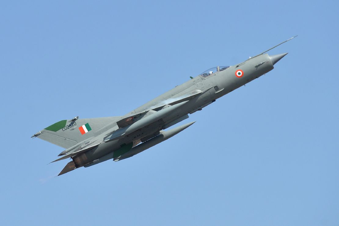 An Indian Air Force MIG-21 performs at an airshow in February 2019.