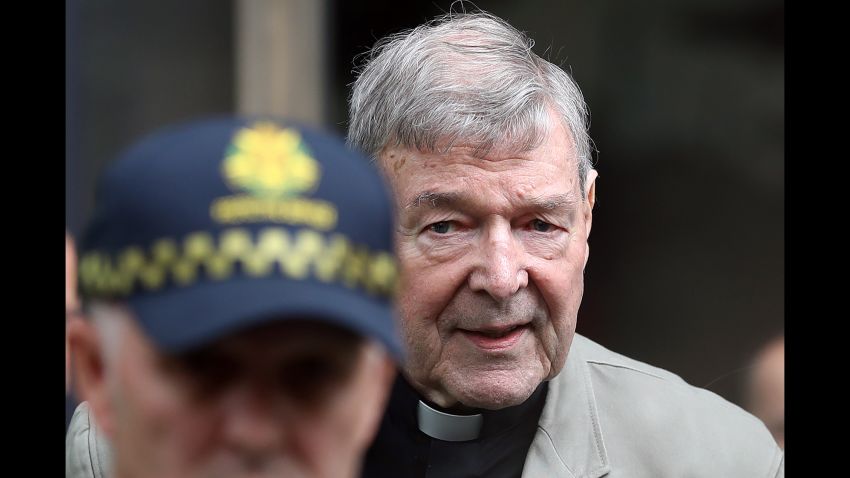 Cardinal George Pell (R) leaves the County Court of Victoria court after prosecutors decided not to proceed with a second trial on alleged historical child sexual offences in Melbourne on February 26, 2019. - Australian Cardinal George Pell, who helped elect popes and ran the Vatican's finances, has been found guilty of sexually assaulting two choirboys, becoming the most senior Catholic cleric ever convicted of child sex crimes. (Photo by CON CHRONIS / AFP)        (Photo credit should read CON CHRONIS/AFP/Getty Images)