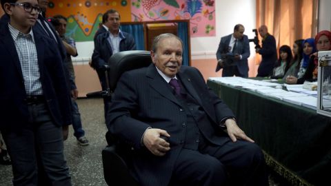 President Abdelaziz Bouteflika, here in a wheelchair, votes in 2017 parliamentary elections in Algiers. 
