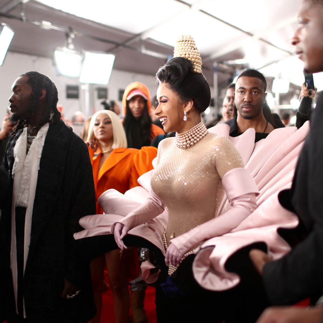 Cardi B walks the red carpet at the 2019 Grammys in a dress from Thierry Mugler's archive.
