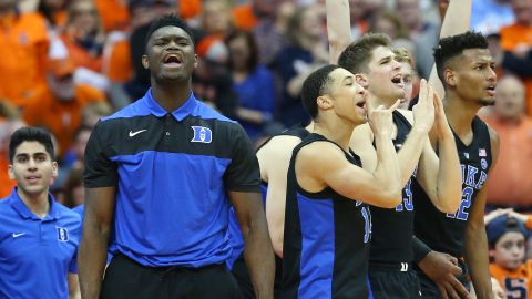 Williamson cheers from the bench as the Blue Devils battle the Syracuse Orange on February 23. 