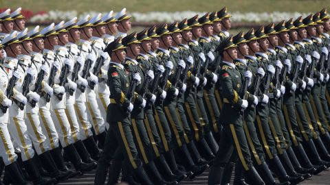 Chinese troops march during a Pakistan Day military parade in Islamabad on March 23, 2017.