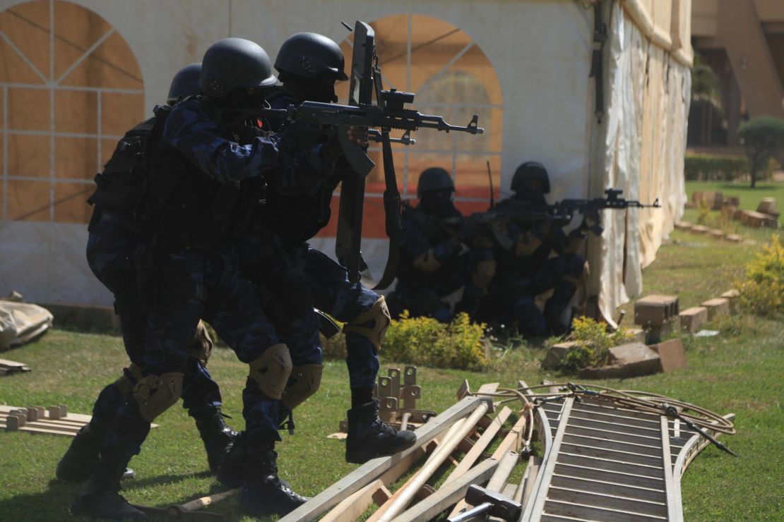 Burkina Faso Soldiers, assigned Special Program Embassy Augmentation Response (SPEAR) assault an objective in Ouagadougou, Burkina Faso on Feb. 27, 2019. SPEAR is a quick response force responsible for responding within minutes to emergencies involving U.S. diplomatic facilities or personnel. This year they participated in Exercise Flintlock 2019 in order to enhance their effectiveness and interoperability with other units. (U.S. Army photo by Spc. Peter Seidler)
