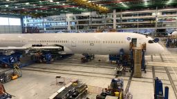 Planes are seen under construction at a Boeing assembly plant in North Charleston, South Carolina on March 25, 2018.
The sparkling new Boeing 787s bound for China Southern Airlines and Air China are waiting to be delivered but the prospect of a trade war could make for a less rosy future. / AFP PHOTO / Luc OLINGA        (Photo credit should read LUC OLINGA/AFP/Getty Images)