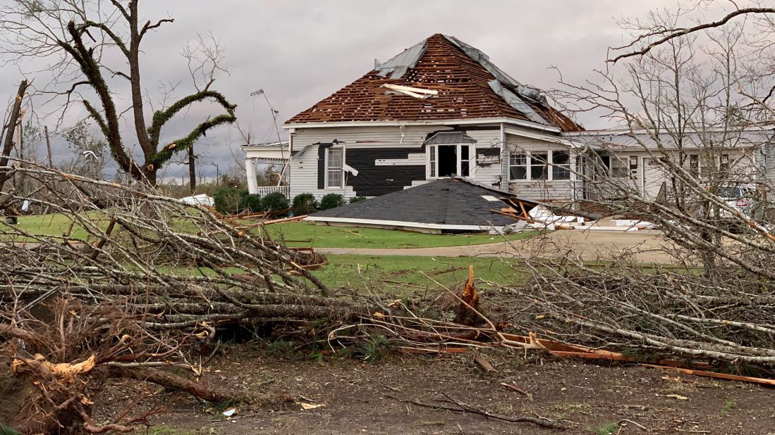 A home's roof is damaged in Beauregard on Sunday, March 3.