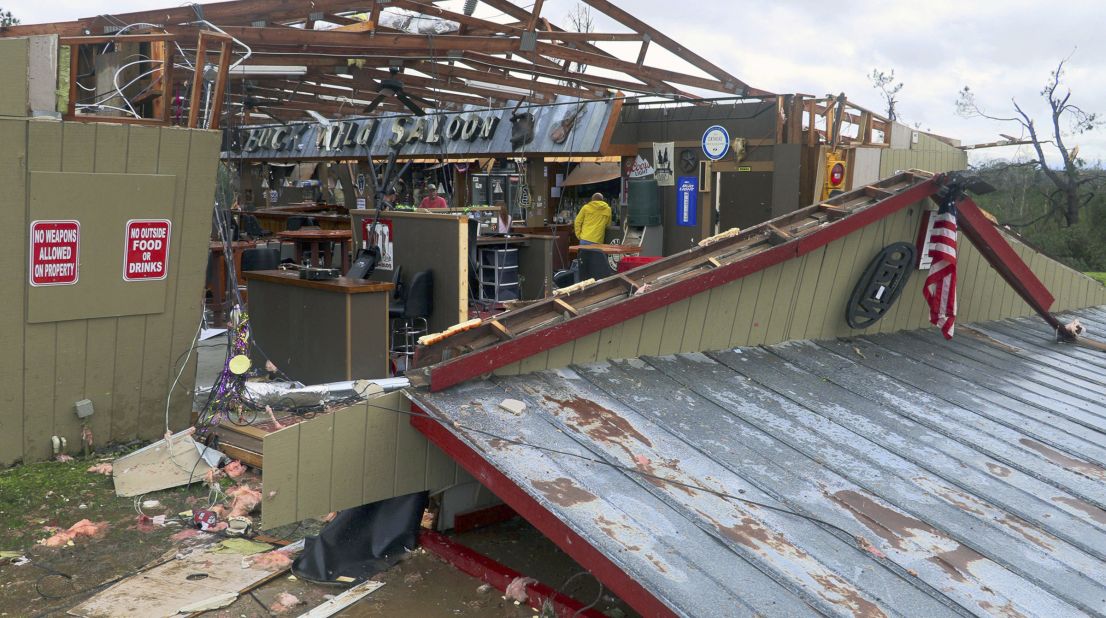 The Buck Wild Saloon was heavily damaged in Smiths Station, Alabama.