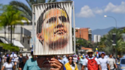 A Guaido supporter in Caracas on Monday.  