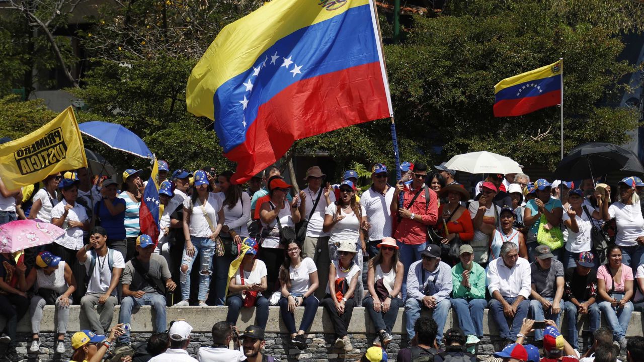 Protesters gather for a rally to demand the resignation of Venezuelan President Nicolas Maduro in Caracas on Monday.