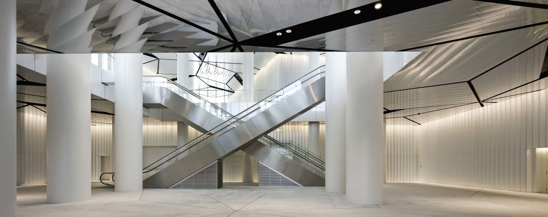 The lobby of Isozaki's Allianz Tower in Milan, Italy.