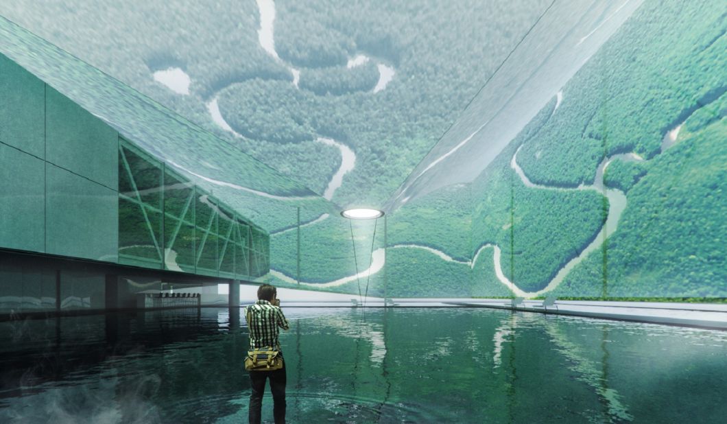 Brazil's 4,000 square meter pavilion takes an aquatic theme and was designed by the offices of Ben-Avid, JPG.ARQ and MMBB Arquitetos. Visitors will cross what the architects describe as a "thin water blade" representing Brazil's rivers, surrounded by complementary projections, sounds and smells.