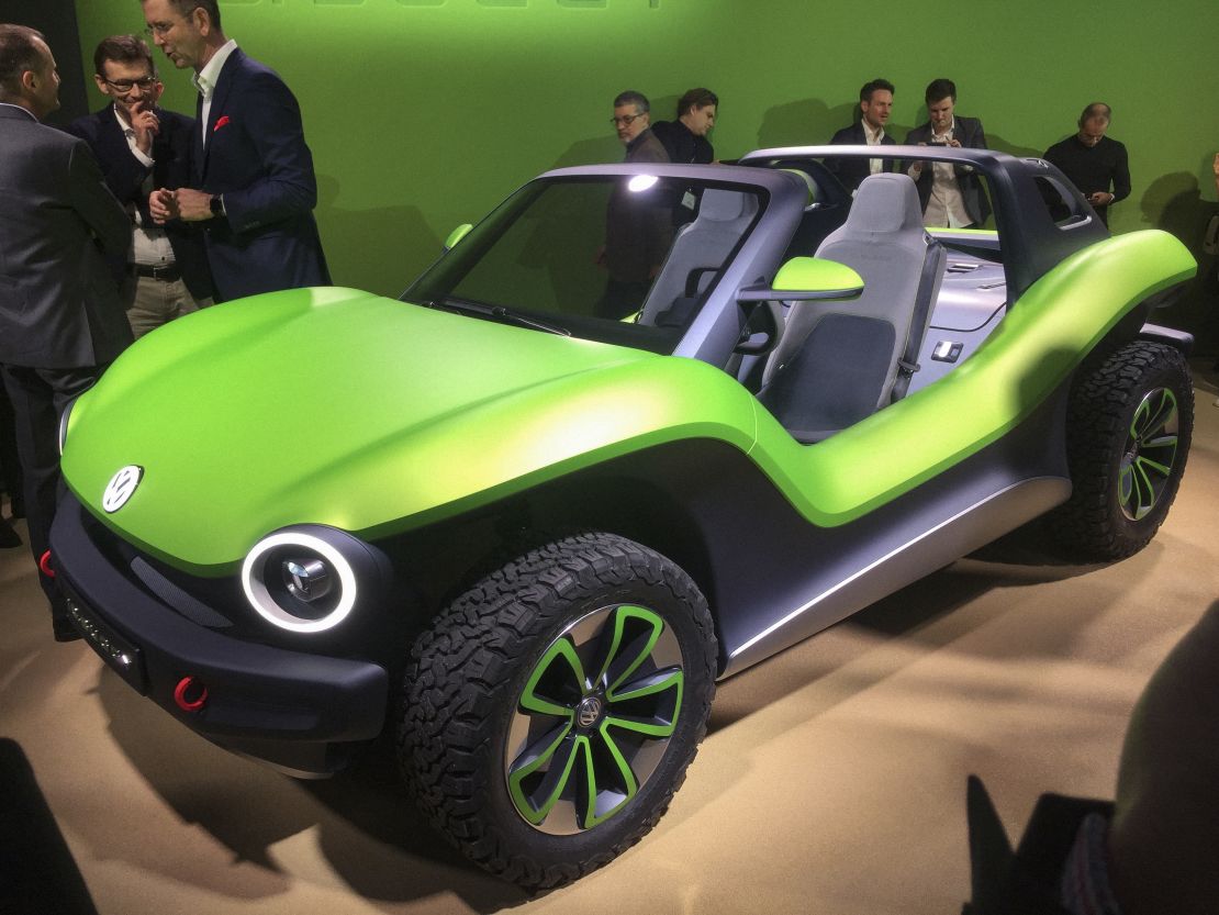 The VW ID Buggy just after its unveiling at the Geneva Motor Show.