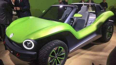 The VW ID Buggy just after its unveiling at the Geneva Motor Show.