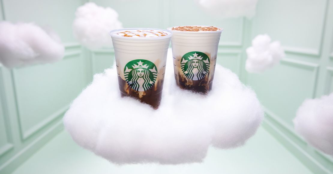 The new cloud macchiatos come in caramel and cinnamon.
