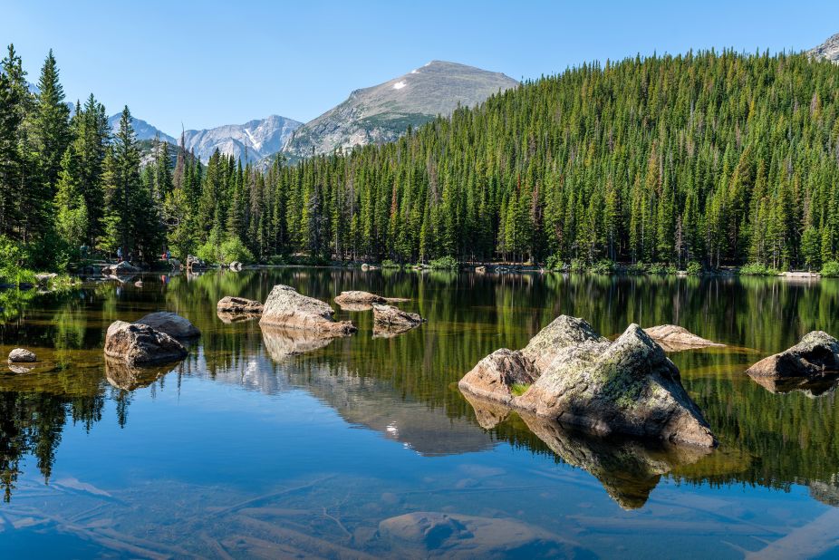 <strong>3. Rocky Mountain National Park, Colorado:</strong> This 415-square-mile park, which straddles the Continental Divide, is home to 77 peaks above 12,000 feet. The park's elevations range from 7,600 feet to 14,259 feet.