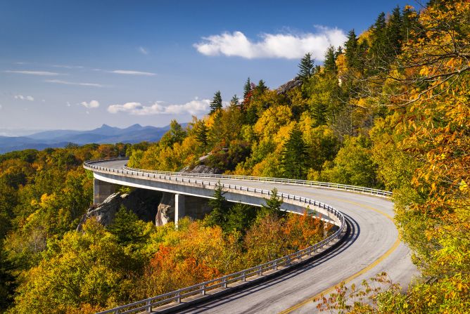 <strong>2. Blue Ridge Parkway, North Carolina/Virginia.</strong> The parkway wanders for more than 450 miles through two states with stunning foliage that varies by season. There are plenty of stops to take in the views or enjoy a day hike. 