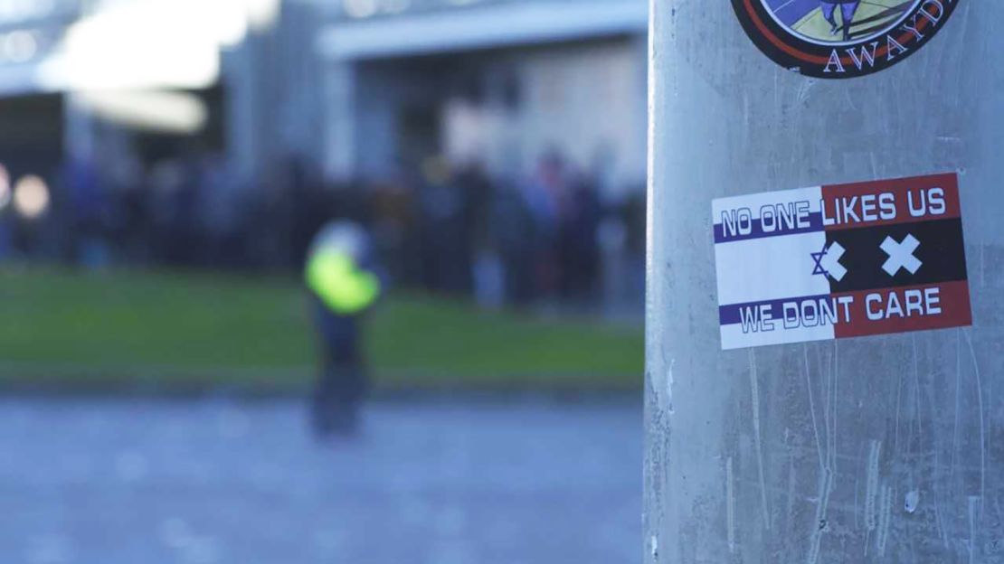 A sticker with a Star of David on a post close to the Ajax stadium.