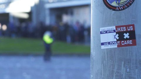 A sticker with a Star of David on a post close to the Ajax stadium.