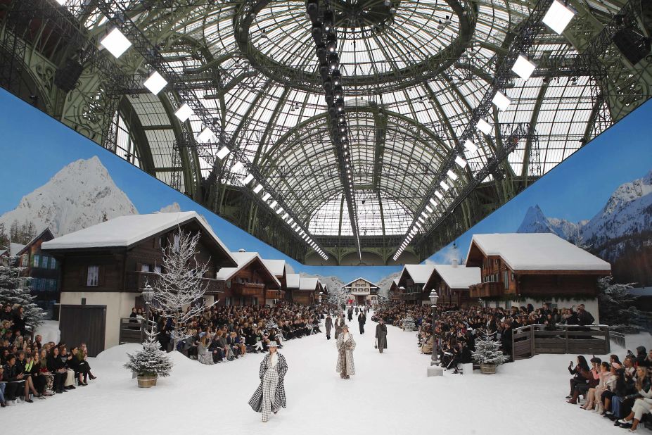 The show's set design transported guests from the Grand Palais in Paris to an alpine village.