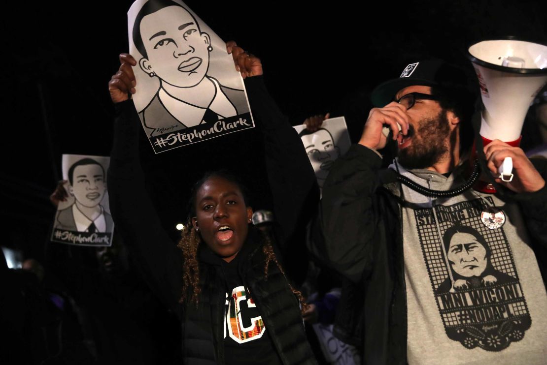 Protesters marched in Sacramento on Monday night, denouncing the decision to not charge the officers who killed Stephon Clark, an unarmed black man.