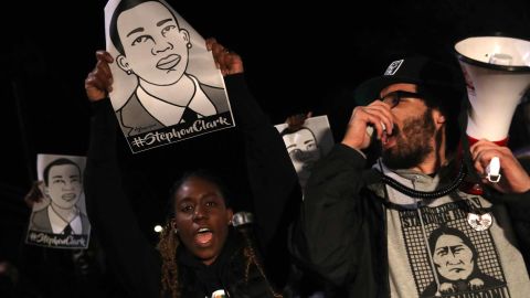 Protesters marched in Sacramento on Monday night, denouncing the decision to not charge the officers who killed Stephon Clark, an unarmed black man.