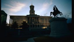(Original Caption) Nashville, Tennessee. Exterior view of the Tennessee State Capitol building in Nashville