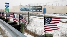 Flags line up outside of the Lordstown General Motors plant on March 5, 2019. The plant is closing on Wednesday. 
