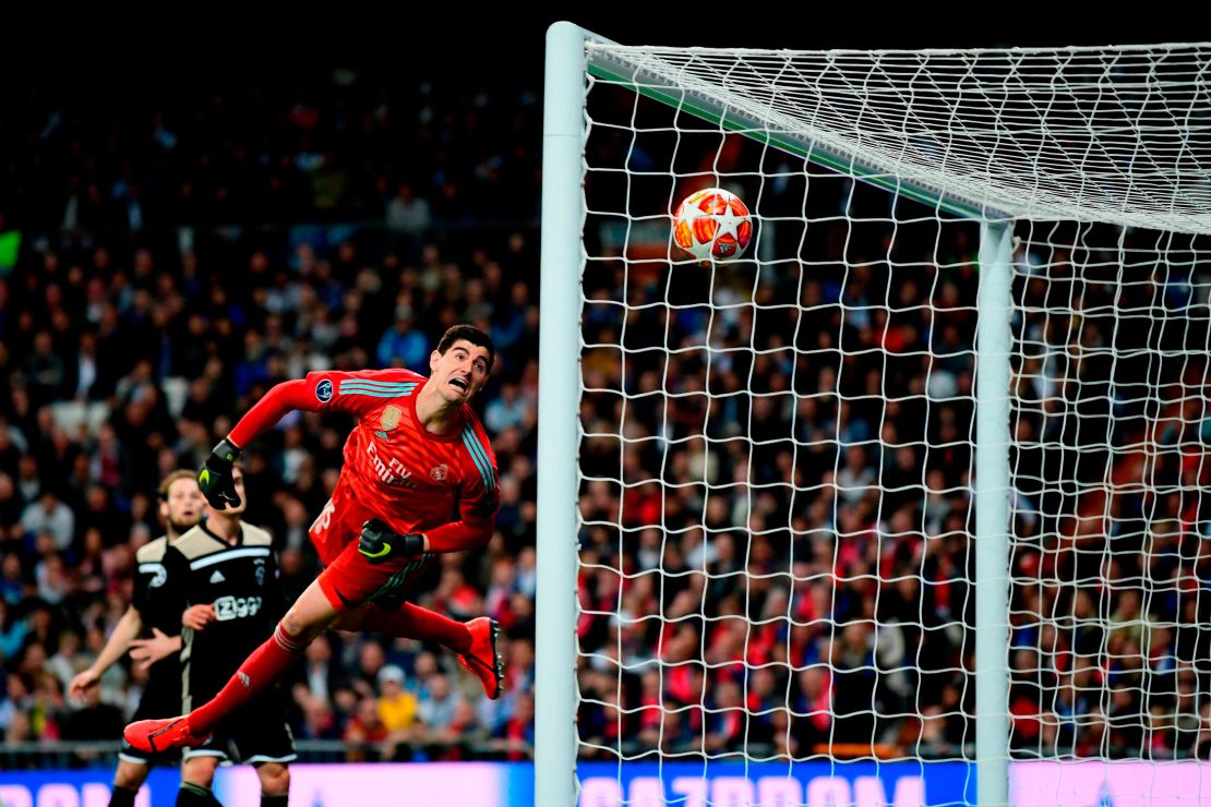 Thibaut Courtois watched helplessly as the fourth Ajax goals sails into the net.