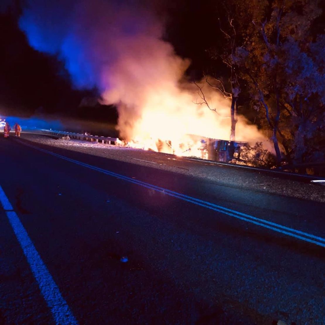 The scene following a car crash near Howard's Road between Wallabadah and Willow Tree in New South Wales, Australia. Police believe the collision is related to the murder of Sydney dentist Preethi Reddy.