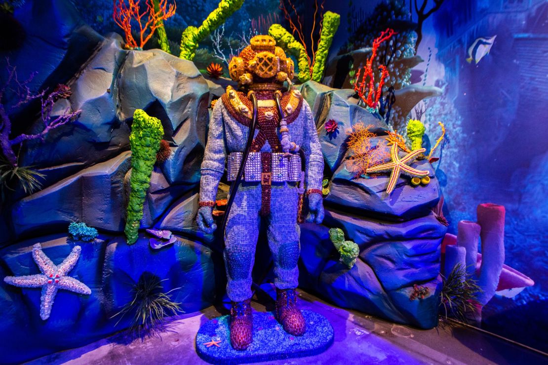 The life-size deep sea diver was hand-crafted from gummy bears, licorice, jelly beans and gumdrops.