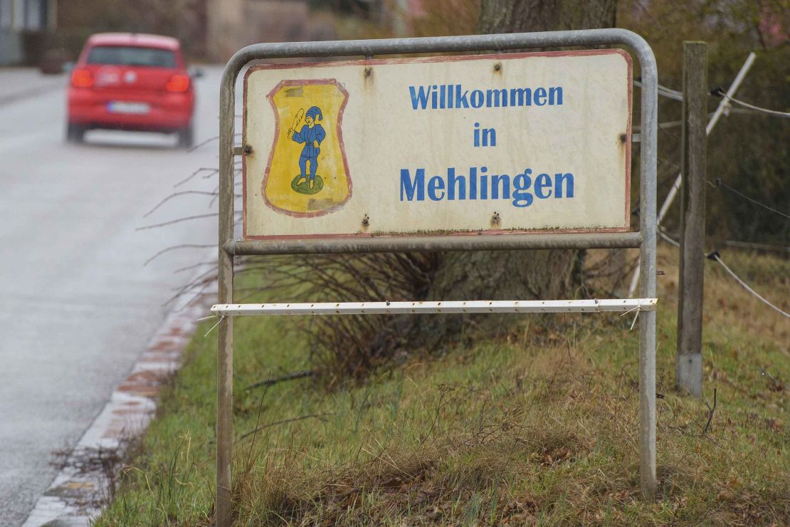 A sign welcomes visitors to Mehlingen, where the dead suspect lived.
