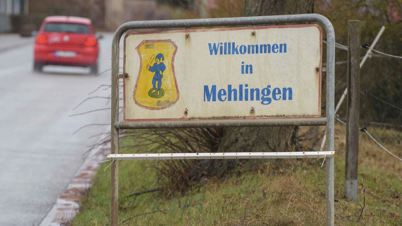 A sign welcomes visitors to Mehlingen, where the dead suspect lived.