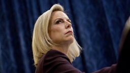 Kirstjen Nielsen, U.S. secretary of Homeland Security (DHS), listens during a House Homeland Committee hearing in Washington, D.C., U.S., on Wednesday, March 6, 2019. House Homeland Security Committee Chairman Bennie Thompson signaled he may subpoena Nielsen if her department fails to meet his demands for documents related to the border wall, family separation and migrant children. Photographer: Andrew Harrer/Bloomberg via Getty Images