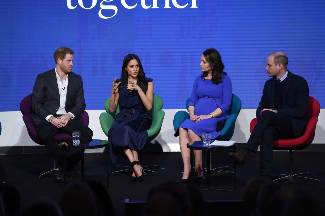 Harry, Meghan Kate and William attend the first annual Royal Foundation Forum in London in February 2018.