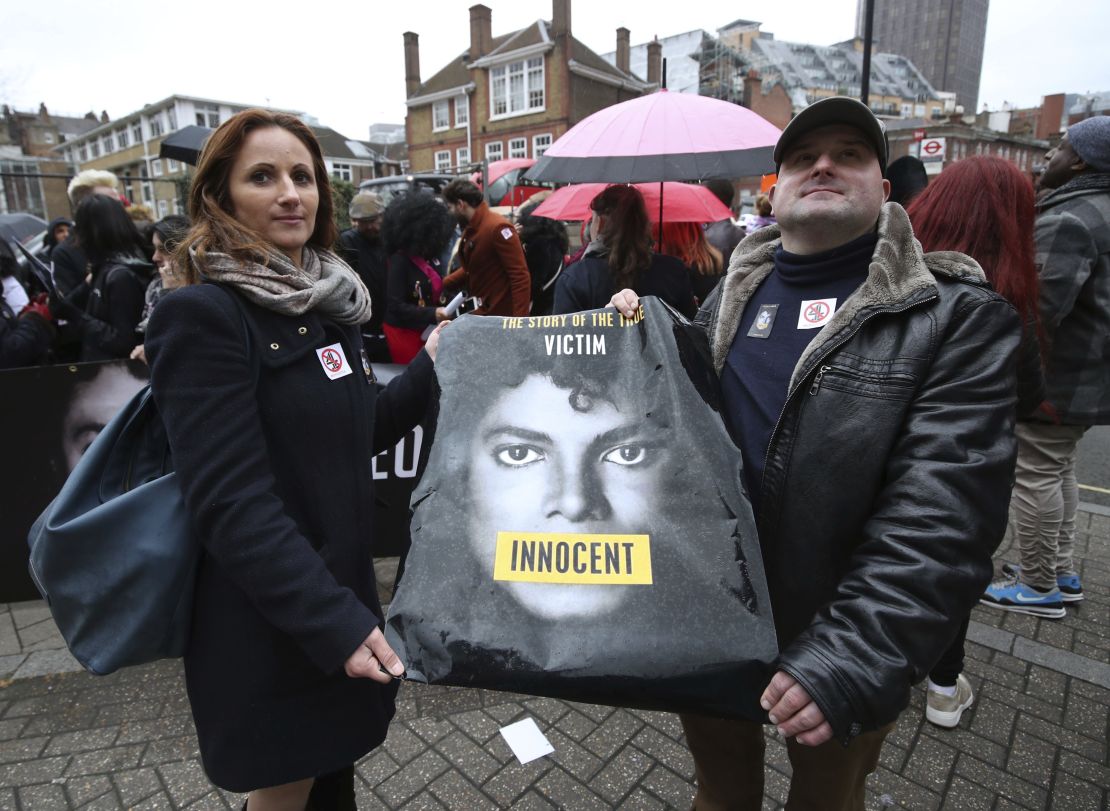 Michael Jackson fans staged a protest outside the headquarters of Channel 4 ahead of the airing of the documentary "Leaving Neverland."