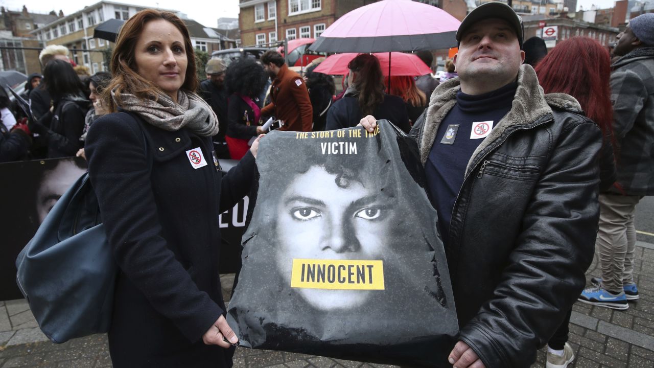 Michael Jackson fans staged a protest outside the headquarters of Channel 4 ahead of the airing of the documentary "Leaving Neverland."